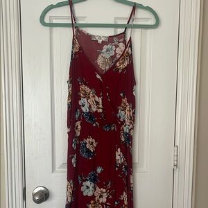 Pink Rose Red Maxi Sundress Spaghetti Strap